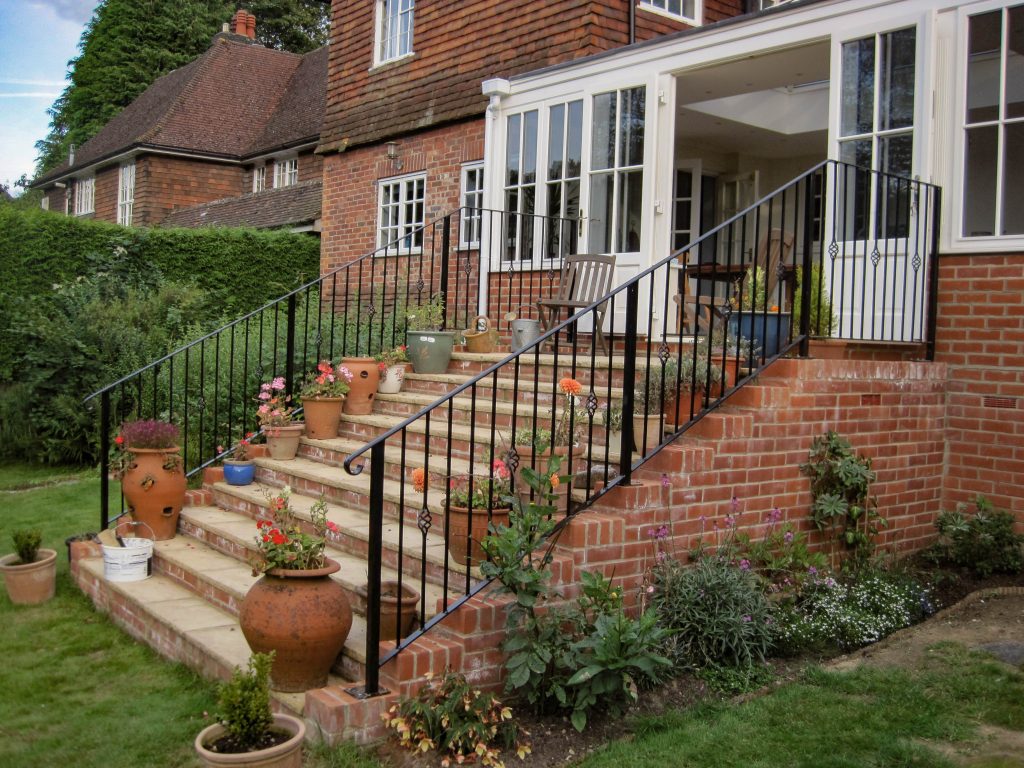 Decorative wrought ironl handrail down steps