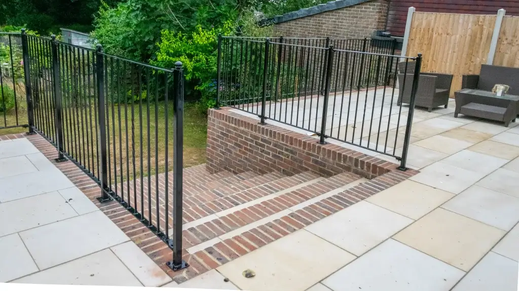 Patio railings on a raised patio
