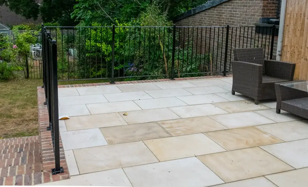 Raised patio with railings